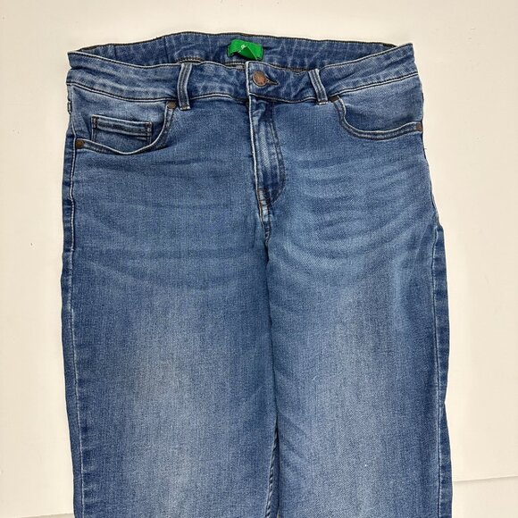 Dip Crop Raw Hem Women's size 10 Medium Blue Denim Jeans - Picture 2 of 5